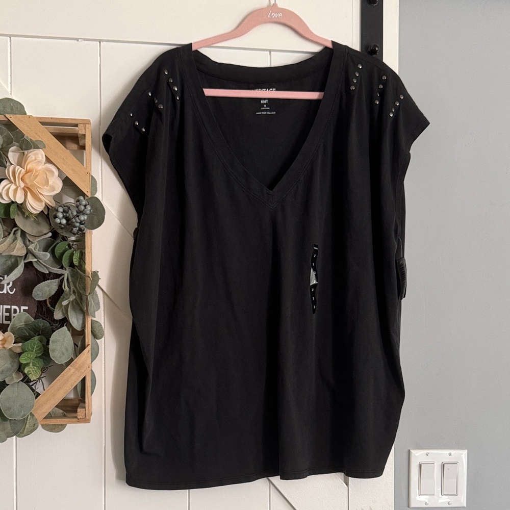 Torrid Black V-Neck Stud Shoulder Knit Top